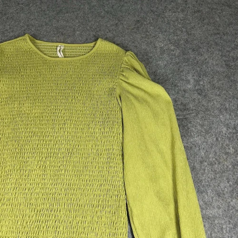 Anthropologie Lime Green Smocked Puff-Sleeve Blouse